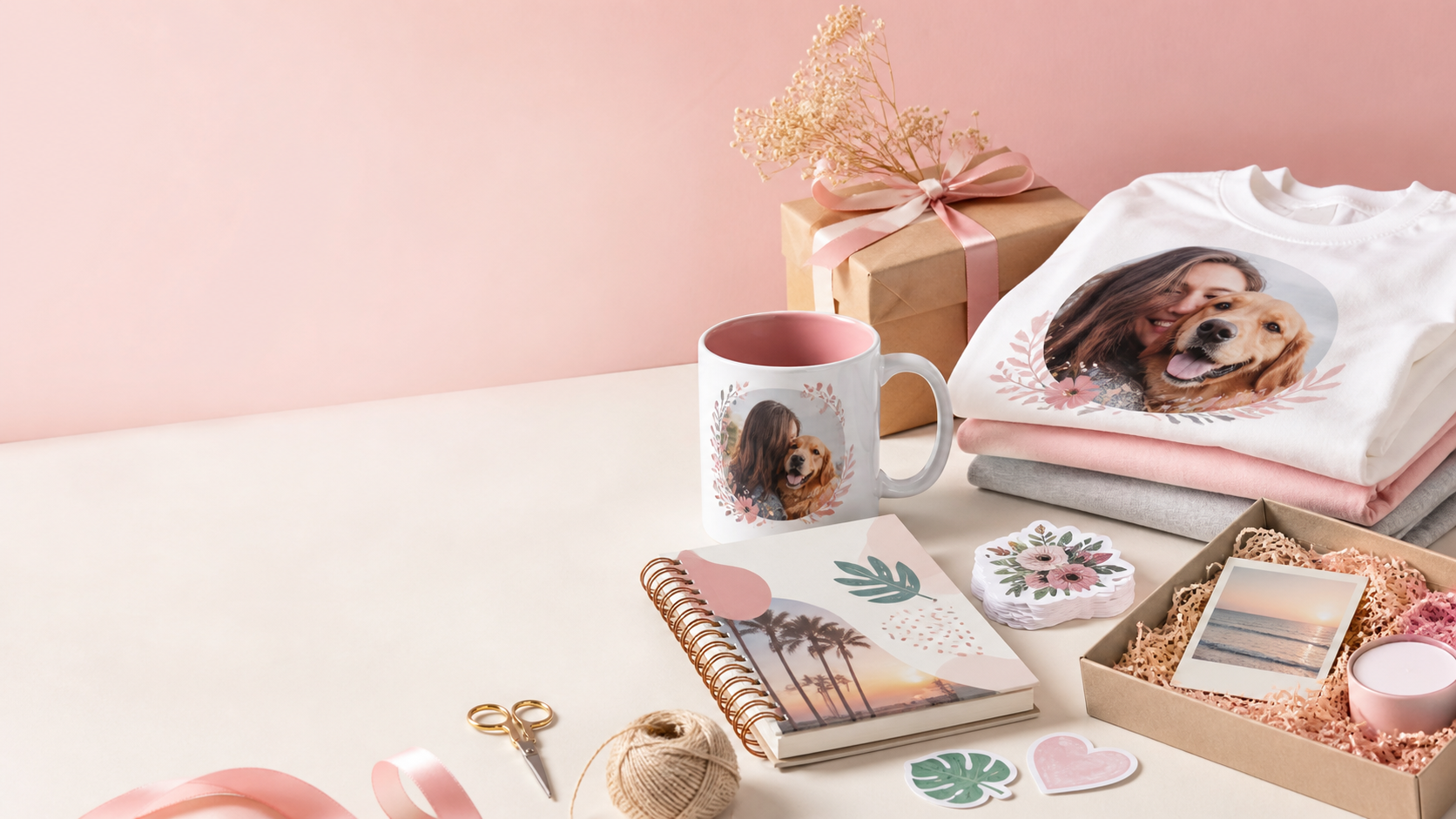 Regalos personalizados con taza, camiseta, libreta y packaging artesanal